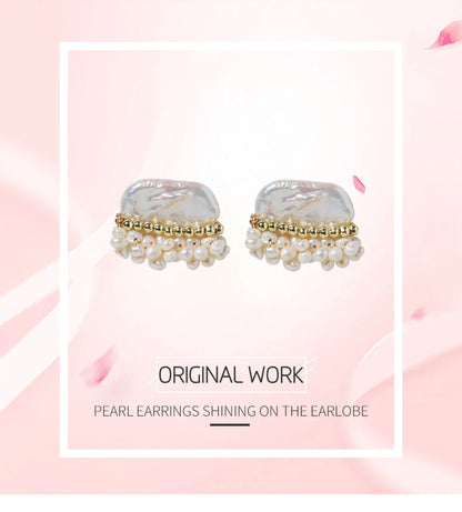 Natural Freshwater Baroque Pearl Earrings Korean Style Women Luxury Jewelry Fashion Ladies and Girls Gift GE1586