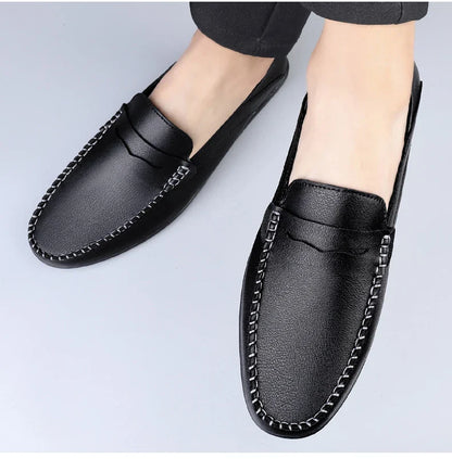 Men's fashion leather shoes Four Season new plus size casual soft sole white shoes anti slip outdoor business dress leather shoe