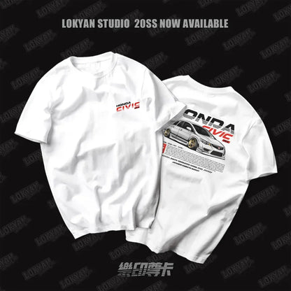 Civic Type R JDM Car T Shirt Racing Graphic Tee Men 100% Cotton Streetwear Back Print Top