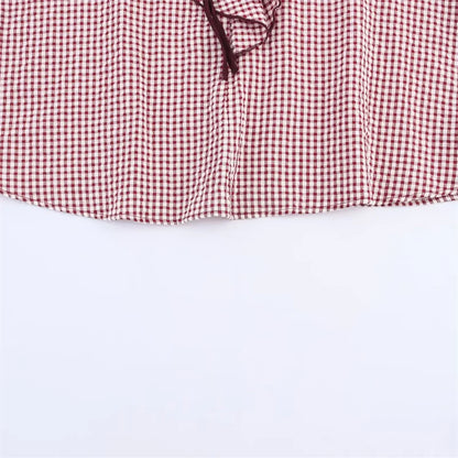Elegant Fashion Chidori Plaid Ruffles Chiffon Shirt Spring 2025 Ruffled Neck Long Butterfly Sleeve Loose Tops Women's Clothing