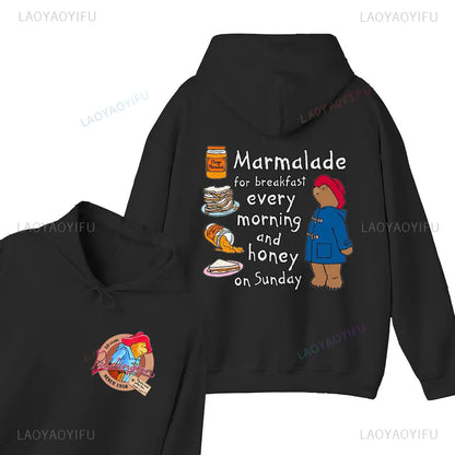 Moletom com Capuz Unissex com Estampa de Urso Paddington Fofo em Londres Novo, Moletom com Capuz Oversized, Primavera