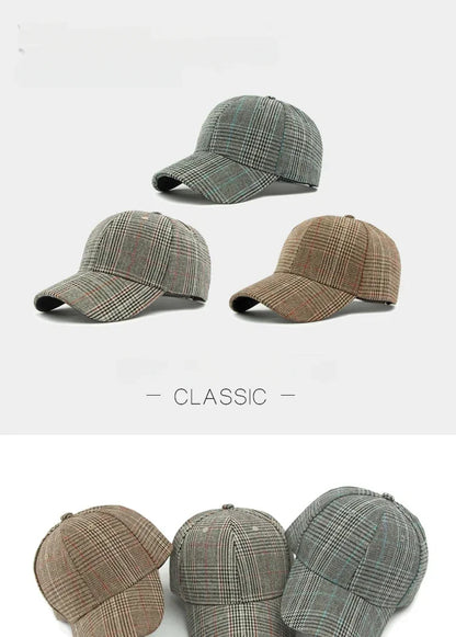 Spring Autumn Women's Baseball Cap Cotton Classic Checkered Snapback Hat Men Women British Style Hard Top Sunshade Hat