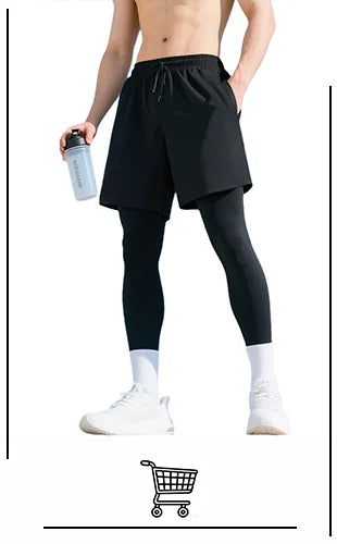 Men's 2 Piece Running Set Quick Dry Sport Shorts with Compression Tights for Gym Fitness Jogging Basketball
