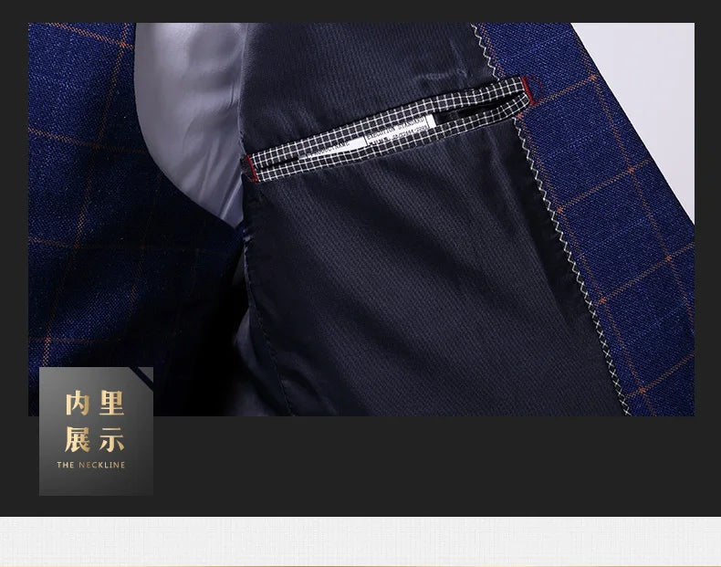 Blazer Vest Pants  Boutique Plaid Men's Formal Groom Wedding Dress Slim Suit 3Pcs or 2Pcs Men's Casual Business Suit Tuxedo
