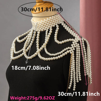 Elegant Bridal Shoulder Chain Jewelry Handmade Beaded Large Necklace Hollow Imitation Pearl Body Chain Wedding Shawl Accessories