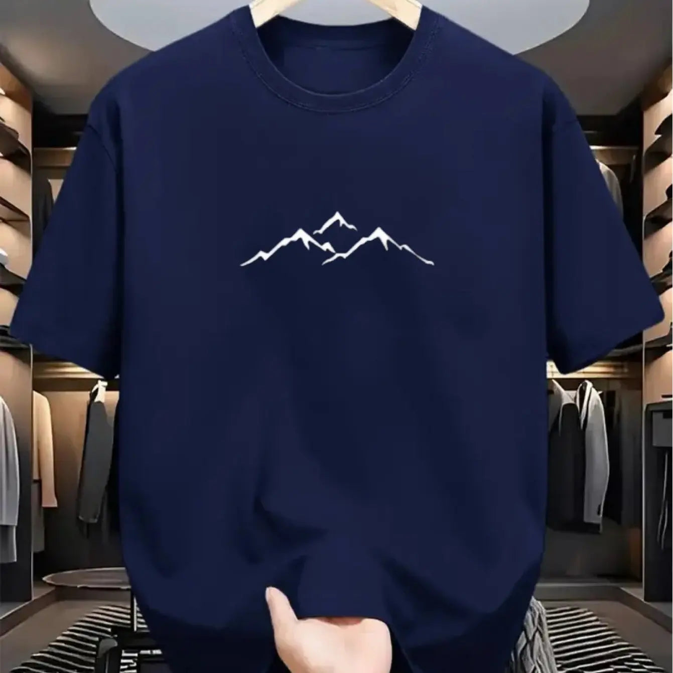 Men's summer 100% pure cotton fashionable casual loose sports mountain pattern printed round neck short sleeved T-shirt top