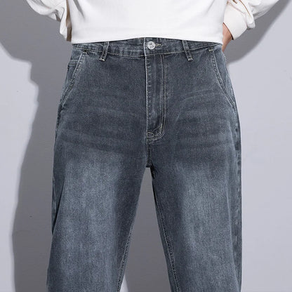 New Men's Micro Elastic Wide Leg Jeans American Retro Versatile Loose Fit Long Pants for All Seasons