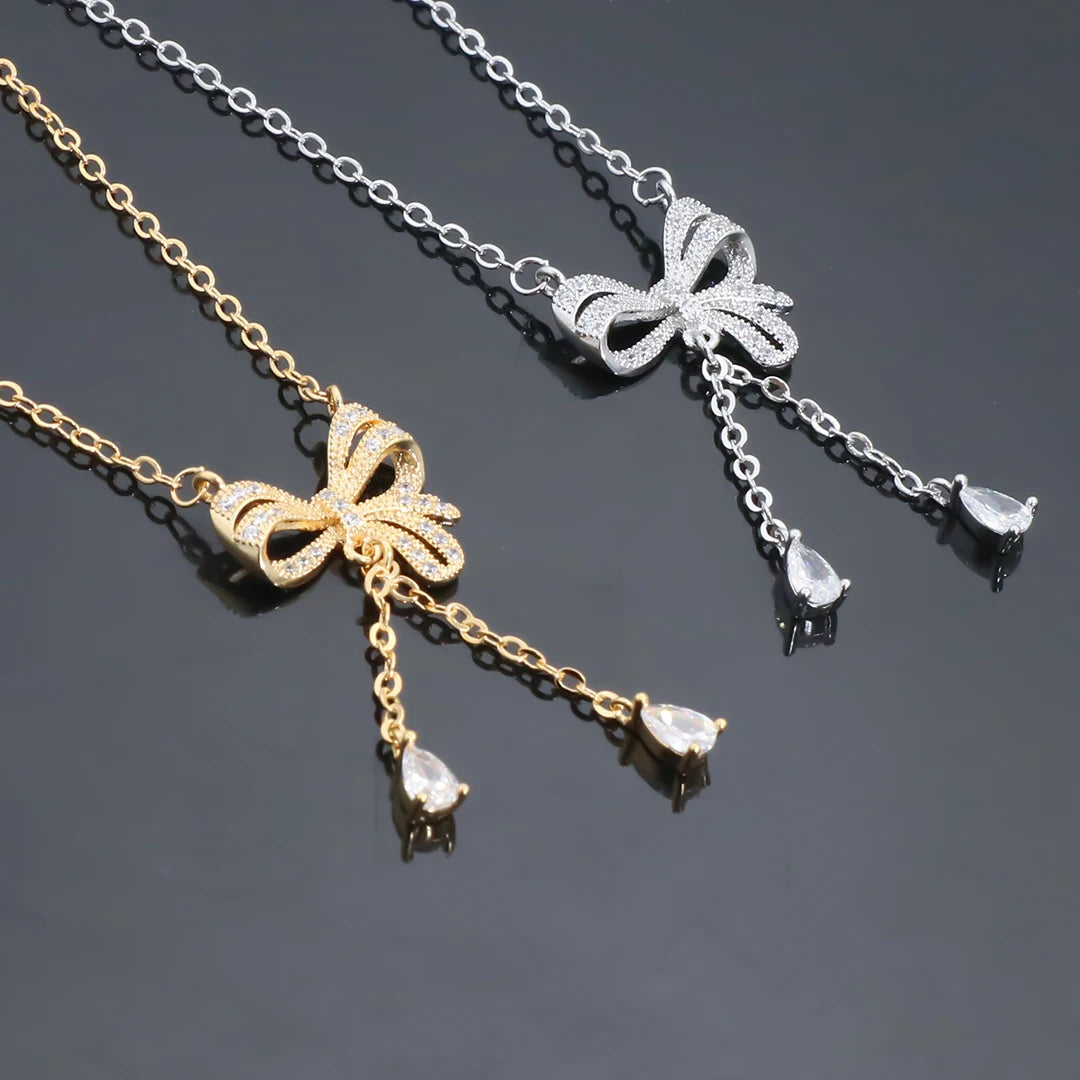 Delicate Women 24K Gold Plated Zircon Angel Wing Chain Pendant Necklace