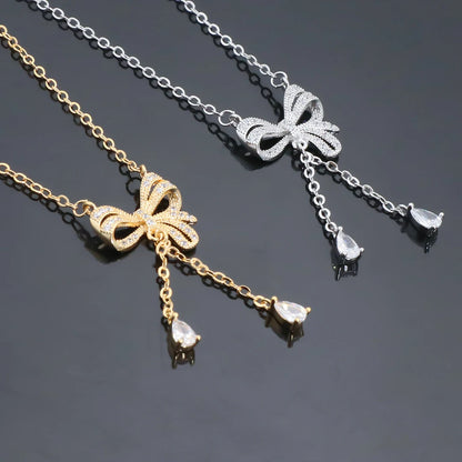 Delicate Women 24K Gold Plated Zircon Angel Wing Chain Pendant Necklace