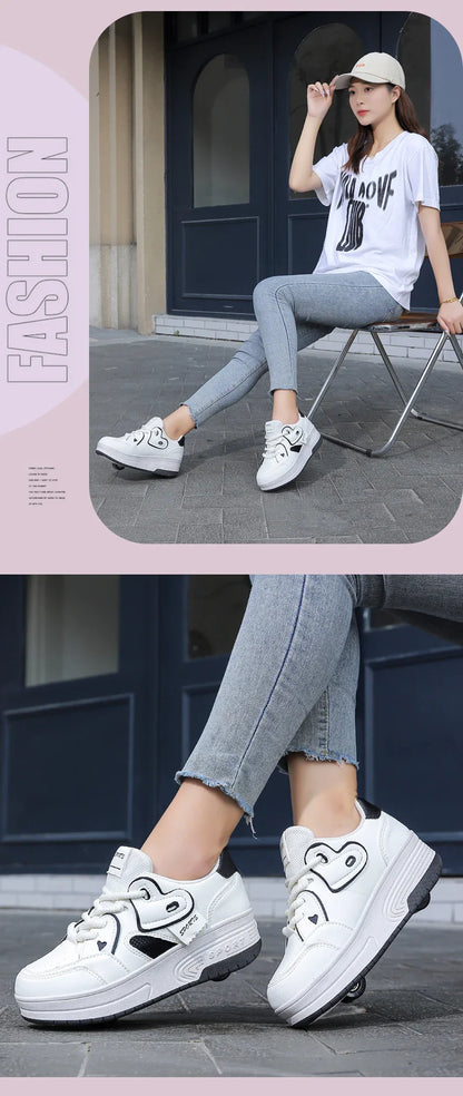 Lace-up breathable walking shoes Girls 2024 new two-wheeled retractable sports roller skates for female students outdoors