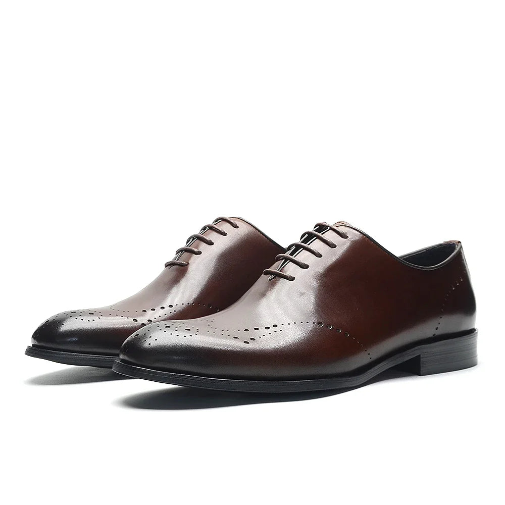 Italian Luxury Men's Dress Shoes Business Wedding Genuine Leather Mens Oxford Shoes Whole Cut Wingtip Brogue Formal Shoes Man
