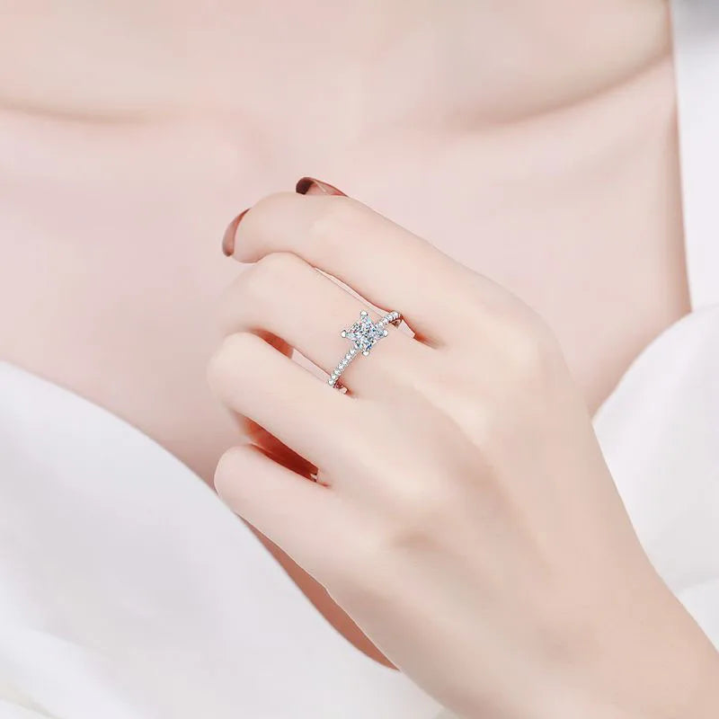 1ct 2ct Princess Moissanite Engagement Ring for Women D VVS1 Diamond Proposal Bridal Rings Sterling Silver Wedding Band