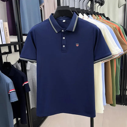Luxury men's classic brand embroidered best-selling striped polo shirt summer new comfortable best-selling breathable short top