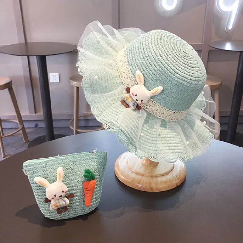 little girls summer straw sun hats and straw shoulder bags