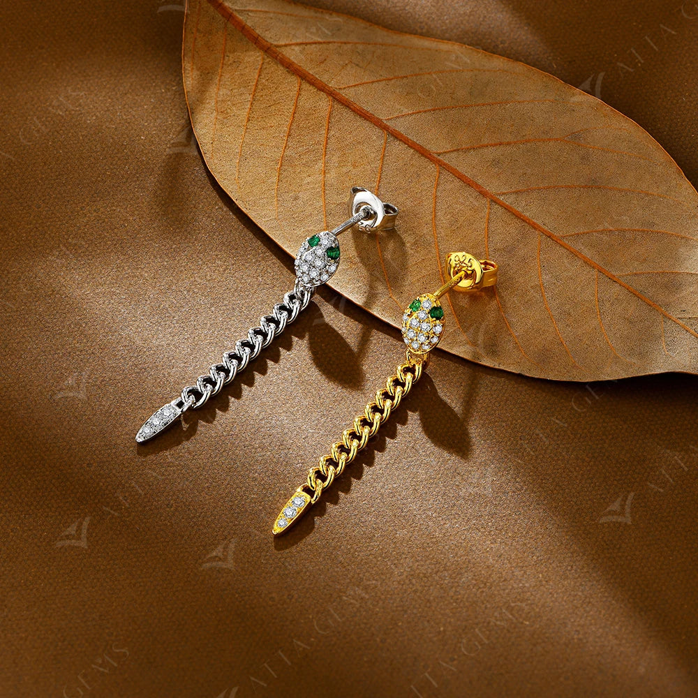Original Green Eyes Snake Drop Earrings For Women Moissanite Diamond Earring S925 Sterling Silver Party Wedding Jewelry