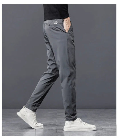 Spring Autumn Men's Golf Casual Pants Solid Color Elastic Waist Design Business Trousers Straight Stretch Korean New Male Pants