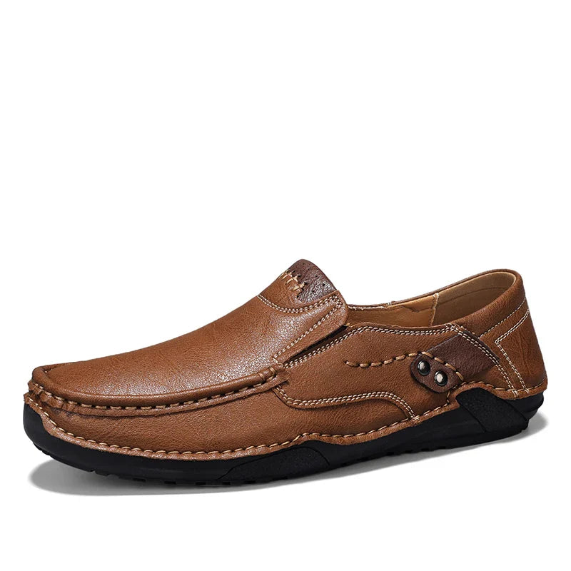 Men’s leather loafers slip-on soft sole business casual driving shoes brown
