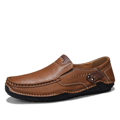 Men’s leather loafers slip-on soft sole business casual driving shoes brown