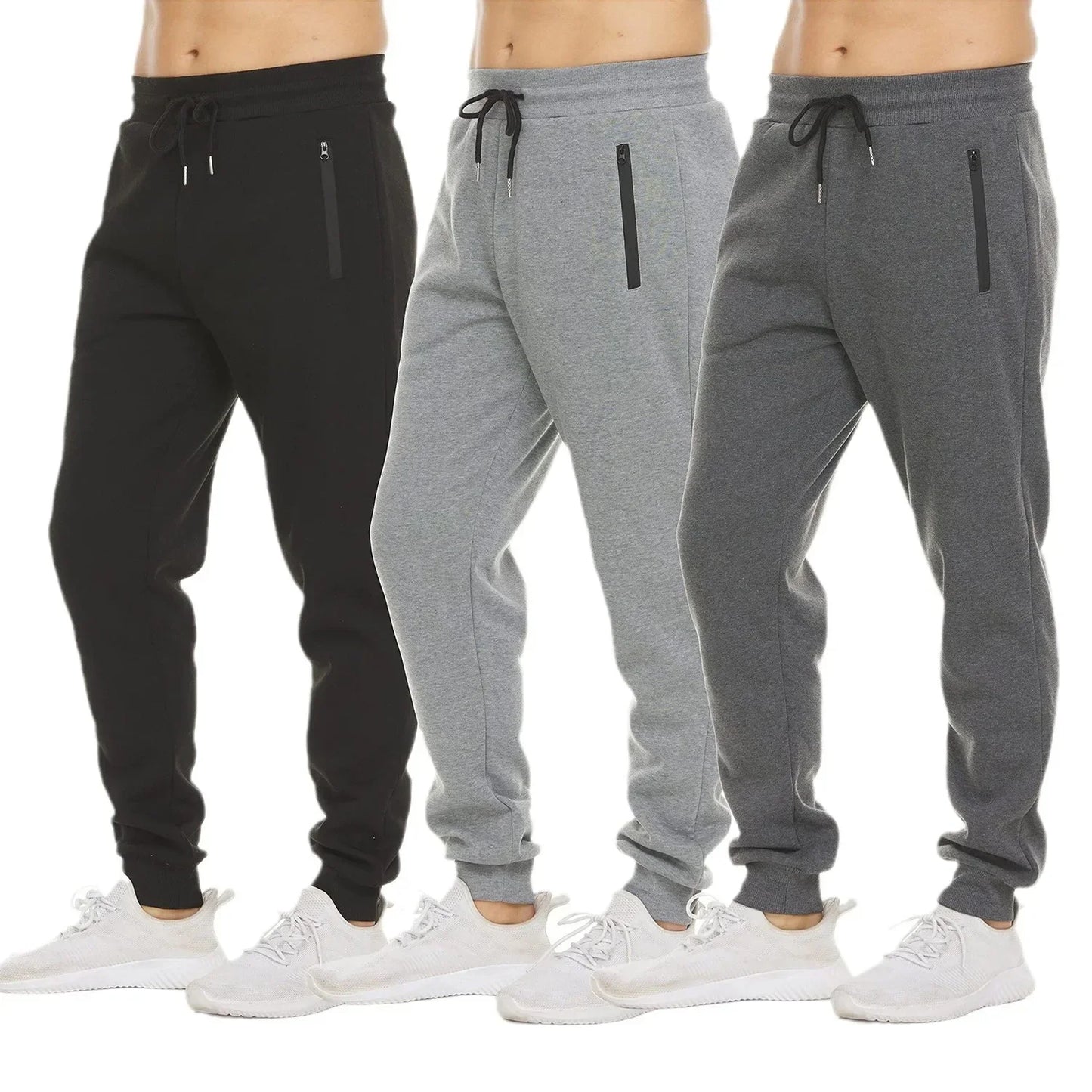 New Sweatpants Side Zipper Pockets Men Joggers Track Pants Elastic Waist Sport Casual Trousers Baggy Fitness Gym Clothing