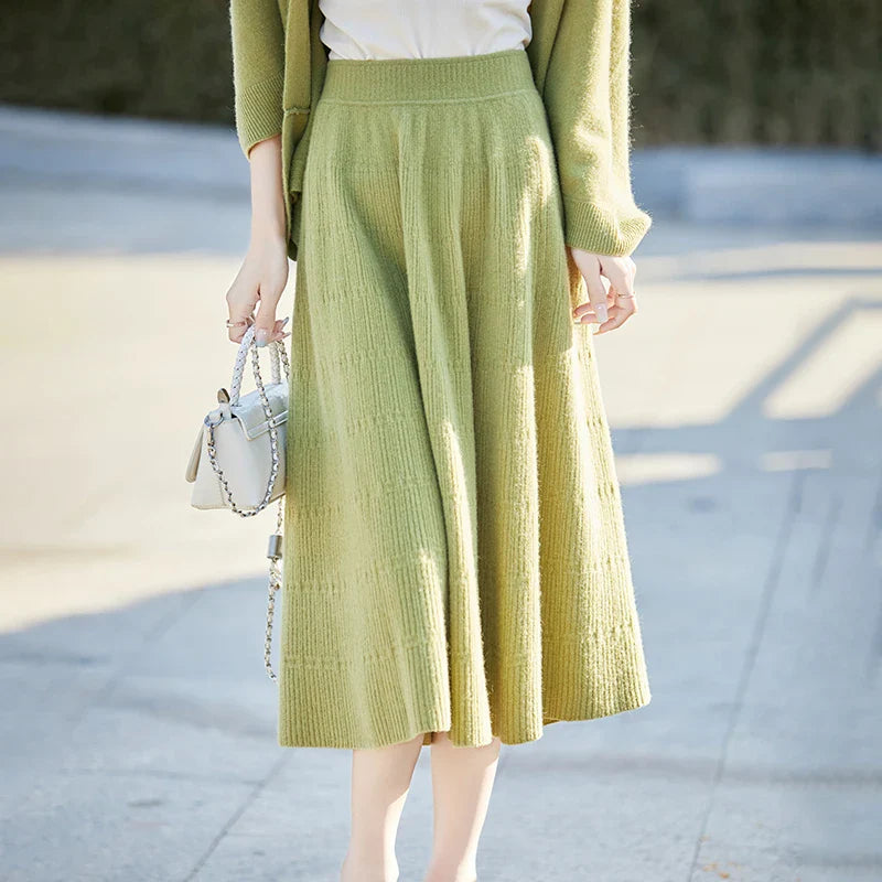 Autumn And Winter High Waist 100% Pure Wool Skirt Female Slim Long Knitted Wool Skirt Loose Wearing A-Line Skirt