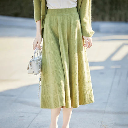 Autumn And Winter High Waist 100% Pure Wool Skirt Female Slim Long Knitted Wool Skirt Loose Wearing A-Line Skirt
