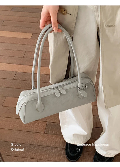 Vintage Suede Long Shoulder Bag 2026 New Women Shoulder Bag Luxury Ladies Handbag Female Commuter Shopping Underarm Bag
