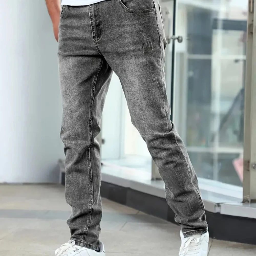 1pc Men'S Casual Slim Fit Stretch Jeans, Chic Street Style Distressed Denim Pants