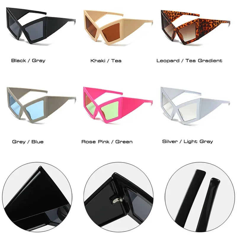 Fashion Oversized Cat Eye Sunglasses Women Red Shades UV400 Retro Gradient Men Wide Legs Sun Glasses