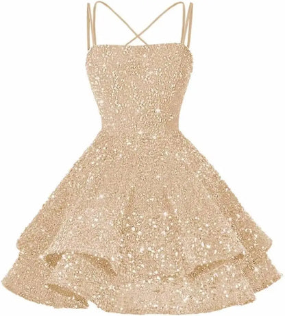 Sequin Short Square Neck Homecoming Dress for Teen Sparkly Prom Dress Sweet 16 Photo Shoot Cocktail Gowns Graduation Dress