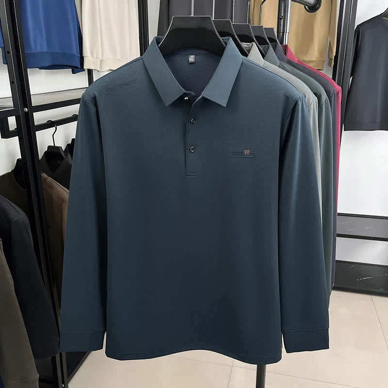Original Design Men's Polo Shirt Lapel Long Sleeve T-Shirt Autumn New Letter Print Wrinkle-Free Fashion Business Casual Menswear