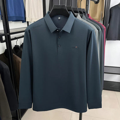 Original Design Men's Polo Shirt Lapel Long Sleeve T-Shirt Autumn New Letter Print Wrinkle-Free Fashion Business Casual Menswear