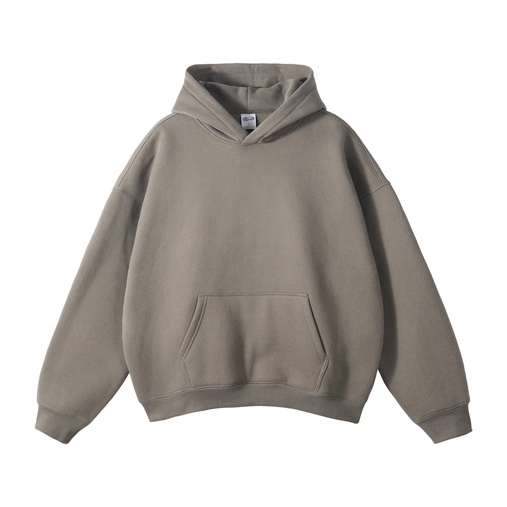 Thick 350gsm Fleece Hooded Hoodies For Men Unisex Winter Oversized Loose Basic Solid Sweatshirts Pullovers Coats HY0631