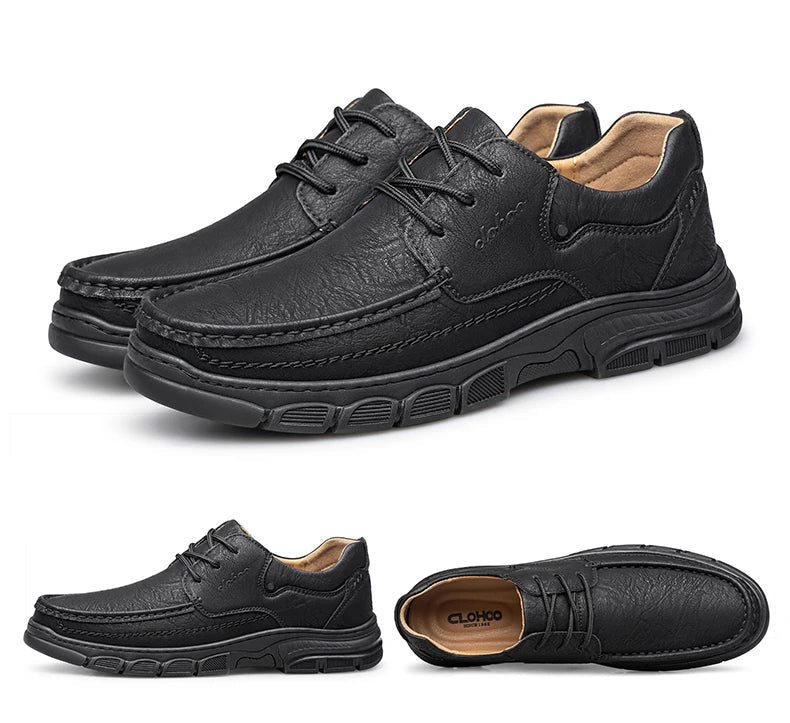 Men's Handmade Thick Rubber Bottom Breathable Casual Leather Shoes Classic Sewn Loafers Comfortable Leisure Footwear