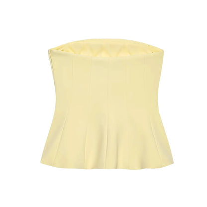 2026 Spring Summer Butter Yellow Sexy Women Tops Fashion Solid Strapless Short Tops Chic Streetwear Ladies Tops