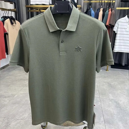High end 100% cotton short sleeve T-shirt men's lapel top 2024 summer new designer brand embroidery fashion casual polo shirt
