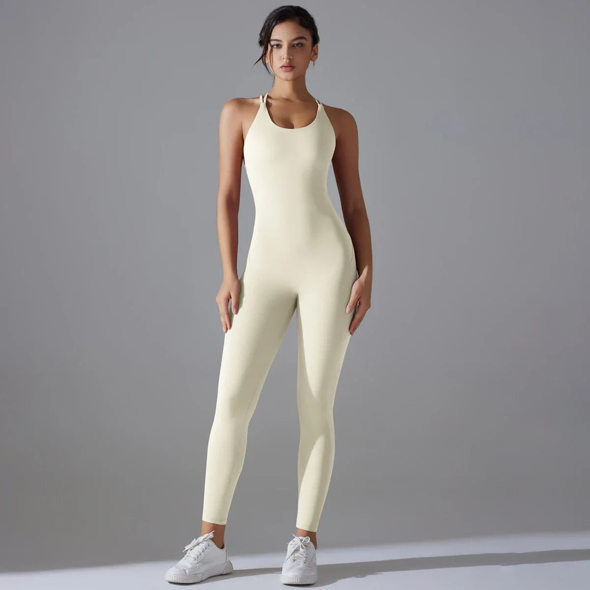 Sexy Backless Bodycon Scrunch Jumpsuit Raises Butt Women Dance Fitness Overalls Push Up Sleeveless Yoga Sport Jump Suit