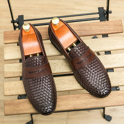European station fashion brand luxury bean shoes leather men's shoes slip-on loafers classic plaid small leather shoes