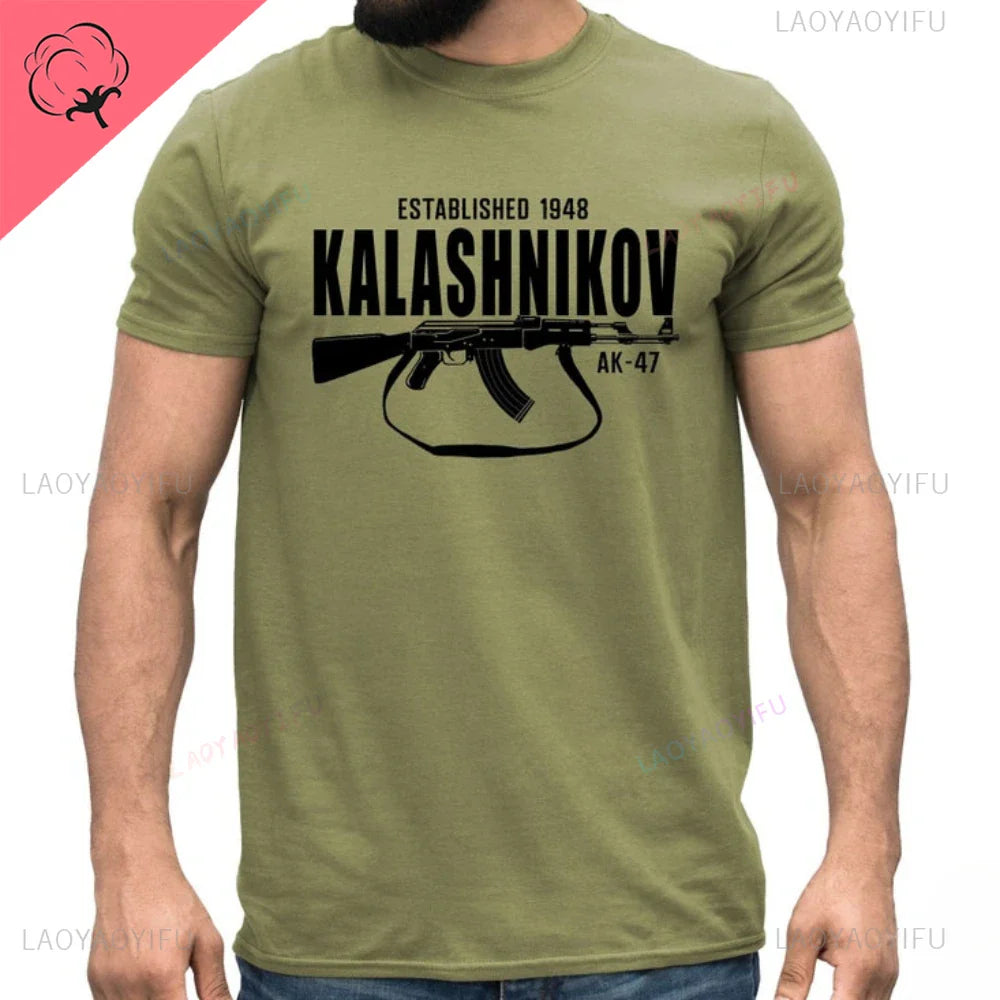 Vintage Classic Man Ak 47 TShirt Casual Fashion Military Fan Printed Cotton Shirt Summer O-neck Breathable Short-sleev Camisetas