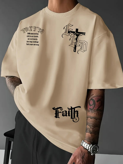 Hot selling men's new summer Gothic letter cross print soft and breathable round neck T-shirt outdoor street style top