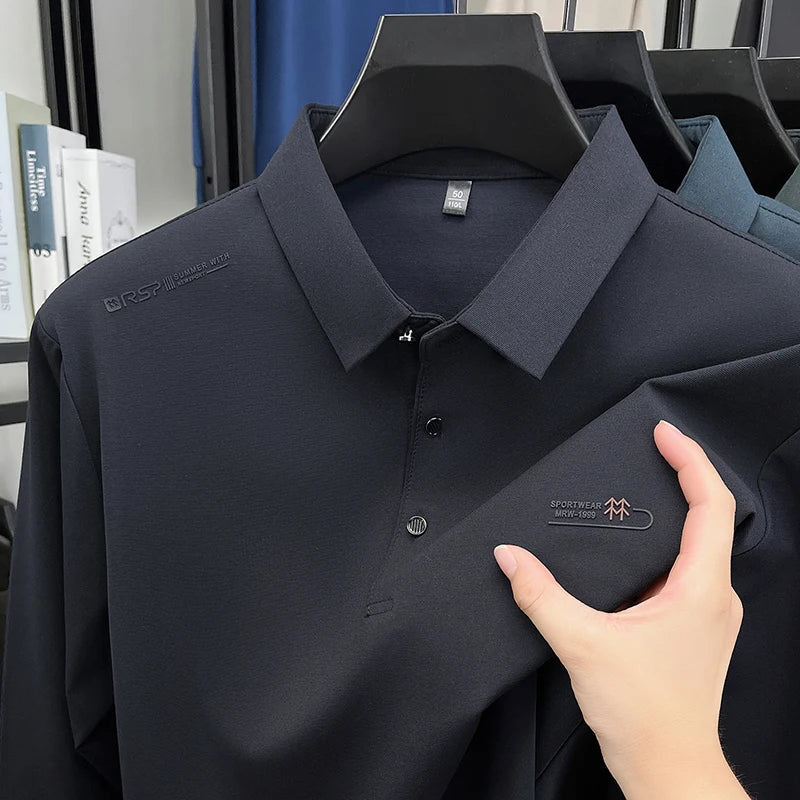 Original Design Men's Polo Shirt Lapel Long Sleeve T-Shirt Autumn New Letter Print Wrinkle-Free Fashion Business Casual Menswear