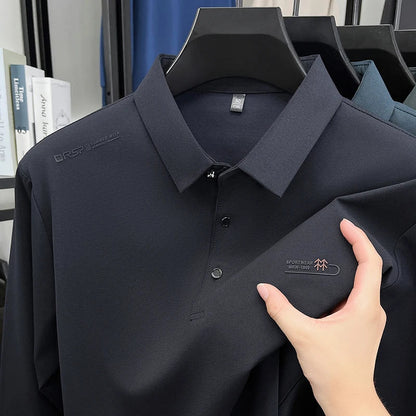 Original Design Men's Polo Shirt Lapel Long Sleeve T-Shirt Autumn New Letter Print Wrinkle-Free Fashion Business Casual Menswear