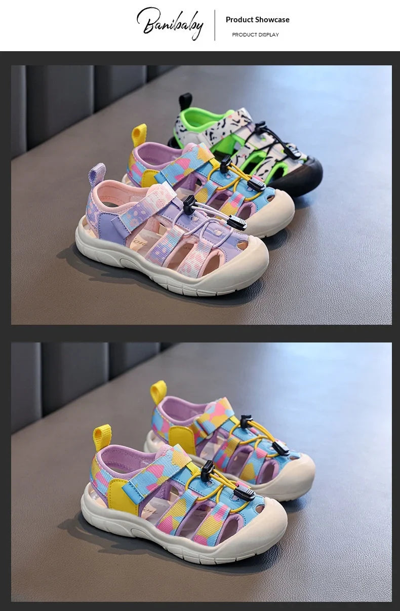 2026 New Kids Sport Sandals Children's Design Hollow-out Multicolor Sandals Soft Flat Strappy Sandals Girls Cute Beach Shoes