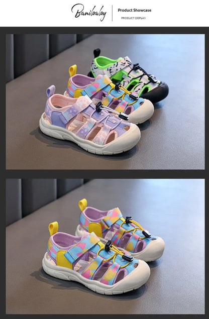 2026 New Kids Sport Sandals Children's Design Hollow-out Multicolor Sandals Soft Flat Strappy Sandals Girls Cute Beach Shoes