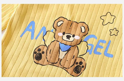 Cartoon Bear Print Tops+Trouser Fashion Home Clothing Boys And Girls Spring Summer 2024 New Sleepwear 2pcs Toddler Thin Suits
