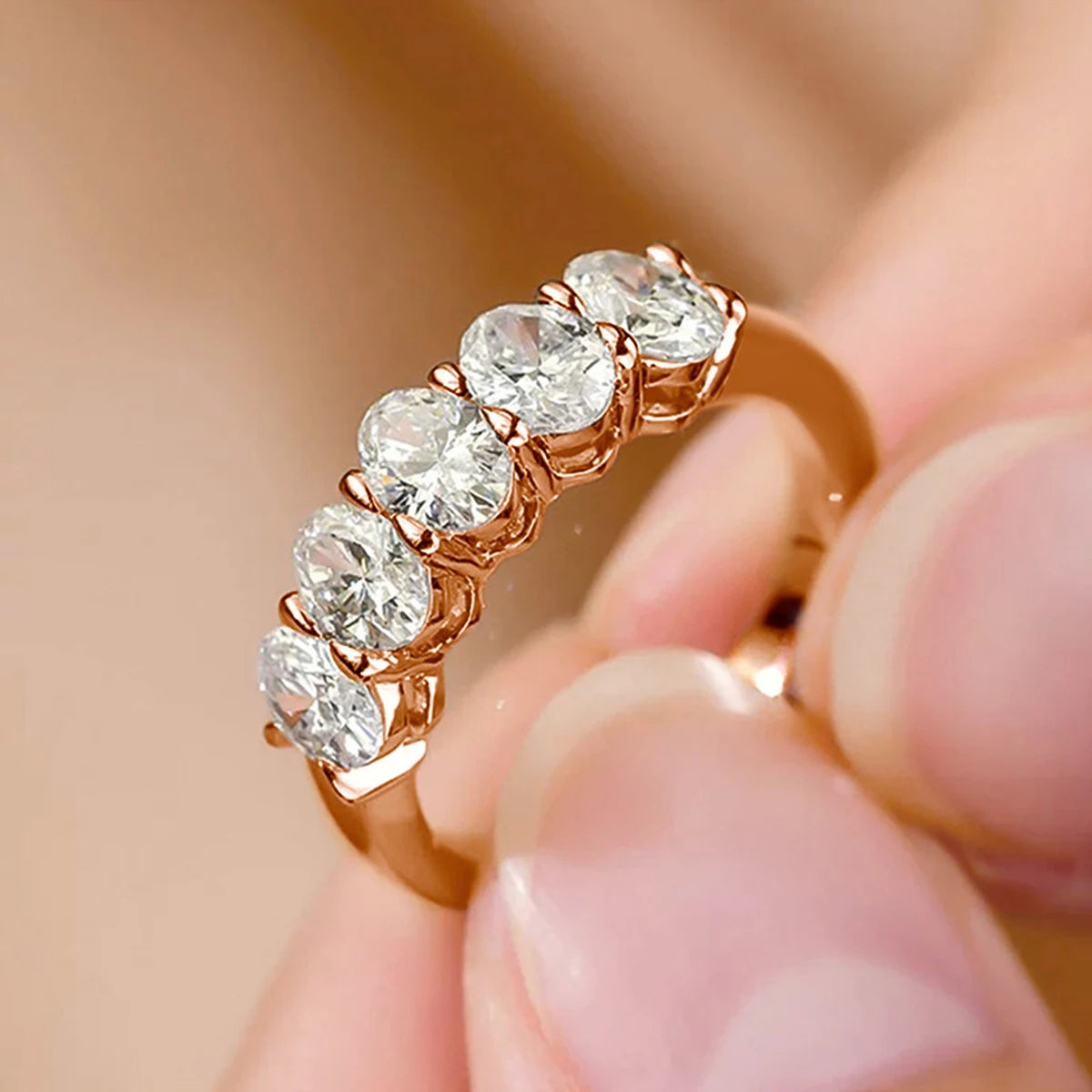 3*5mm D Color  5 Stone Oval Moissanite Wedding Band Sterling Silver 925 Certified Engagament Eternity Jewelry Wholesale
