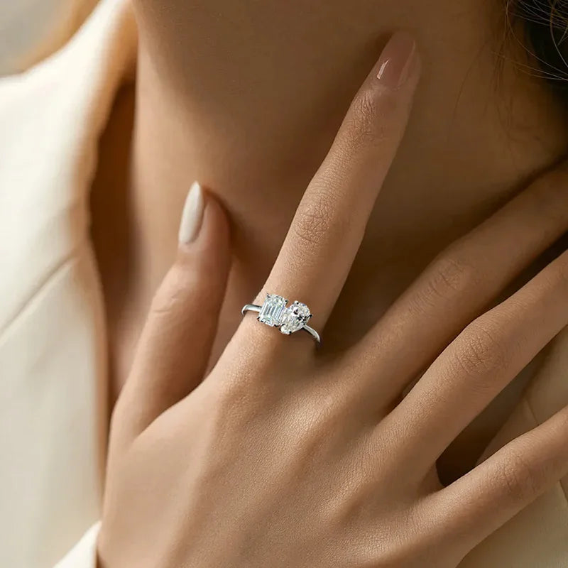 Moissanite Engagement Rings for Women 1ct/2ct D Color VVS1 Diamond with GRA S925 Sterling Sliver Promise Ring