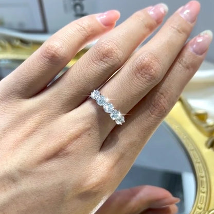 Full 4mm Moissanite Ring for Women 5 Stones Diamond Wedding Band Bride S925 Sterling Silver with White Gold Plated Rings