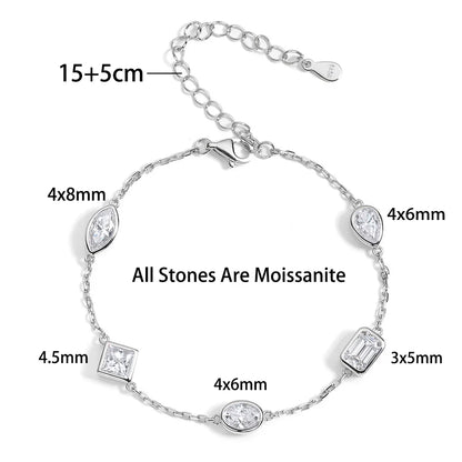 0.5CT Oval/Pear/Heart Moissanite Bracelets Earrings Set S925 Silver Plated 18K Gold Wrist Chain for Women Fine Jewelry