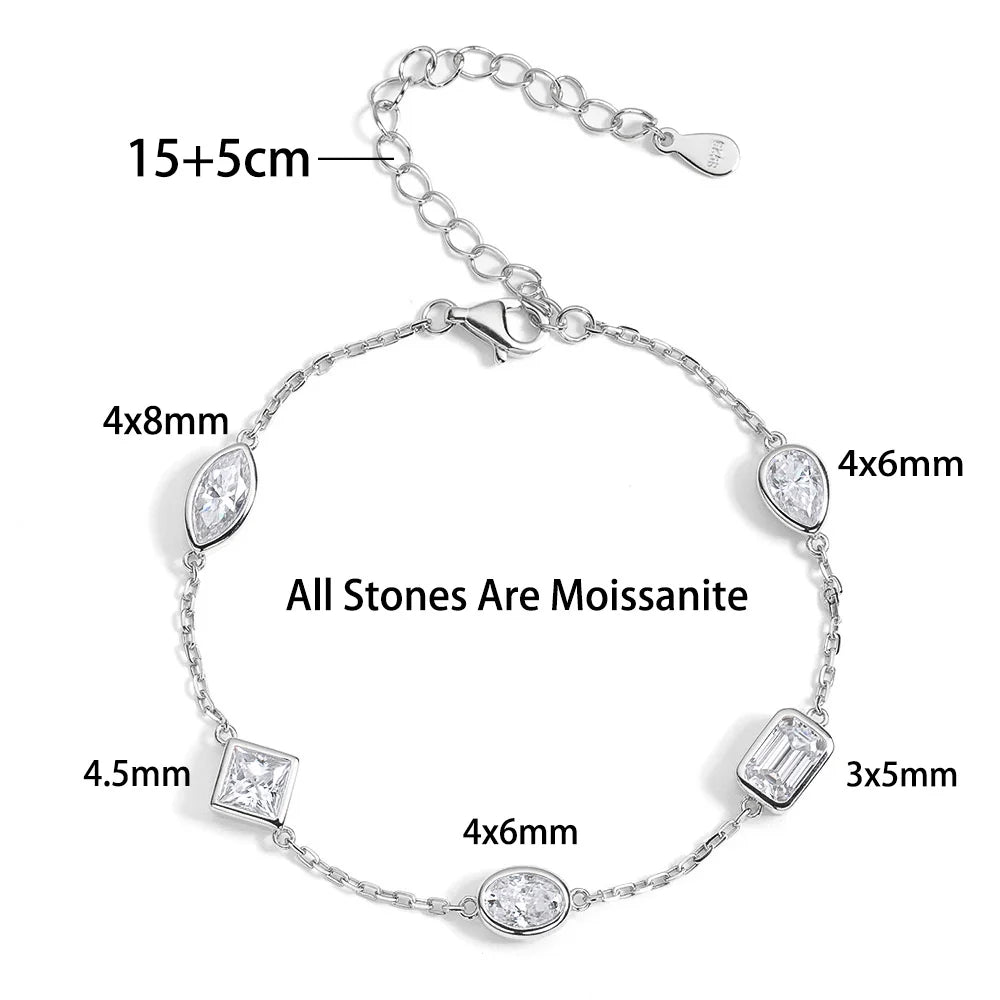 0.5CT Oval/Pear/Heart Moissanite Bracelets Earrings Set S925 Silver Plated 18K Gold Wrist Chain for Women Fine Jewelry