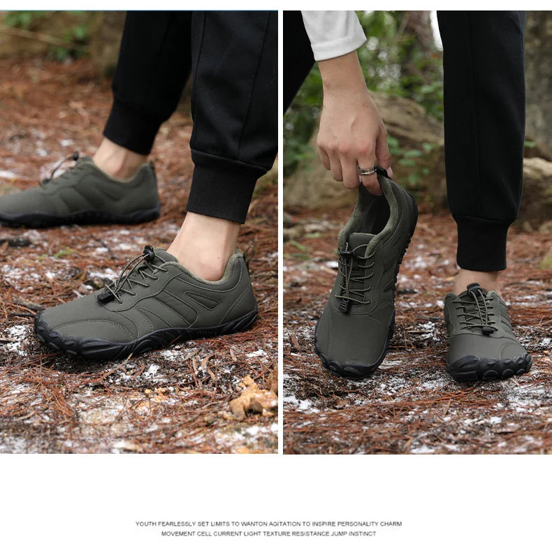 Men's Winter Warm Barefoot Shoes Waterproof Wide Toe Non-Slip Rubber Sole Plush Lined Hiking Shoes Outdoor Sneakers Running Shoe